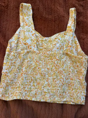 Floral Cropped Square Neck Top Yellow Size XL thumbnail 3