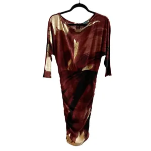 Alice + Olivia Dress Wmn M Burgundy Abstract Ruched Dolman Midi Artistic Modern thumbnail 3