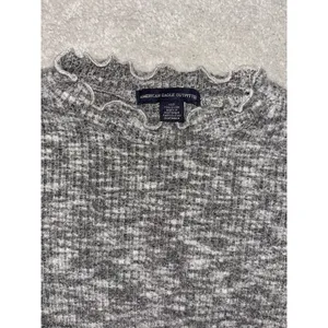 American‎ Eagle XXS Women's Gray Soft Knit Lettuce Trim Plush Swing Dress thumbnail 3