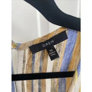 DREW Anthropologie Medium Lemon Cole Linen Yellow Striped Jumpsuit Raw Hem‎ thumbnail 5