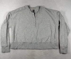 Vuori Womens Henley Pullover Sweatshirt Light Gray Organic Cotton VW296 Large thumbnail 1