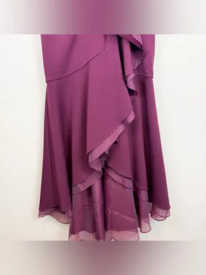 Adrianna Papell High Low Crepe Halter Gown Organza Draping In Cabernet Size‎ 4 thumbnail 11