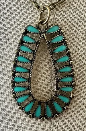 Boho Teardrop Pendant Necklace with Faux Turquoise Accents thumbnail 1
