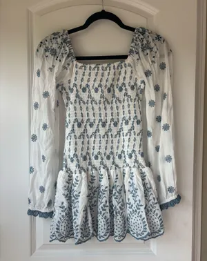 Boutique Blue and White Smocked Mini Dress thumbnail 4