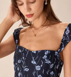 RIHOAS Navy Floral Sweetheart Neck Midi Dress thumbnail 4