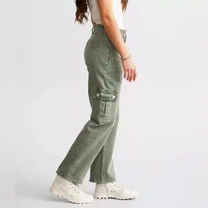 VERVET Buckle Green Stretch Cargo Y2K High Rise Wide Leg Pant Streetwear Size 24 thumbnail 2
