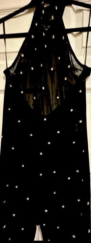 Akira NWT black sexy Alex mock neckline backless Rhinestone Mesh Jumpsuit XL thumbnail 9