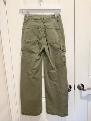 ANTHROPOLOGIE‎ PAIGE Carly Cargo Pants in Vintage Ivy Green Wide Leg Denim thumbnail 5
