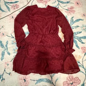 Altar'd‎ State Mini Dress Burgundy Red Medium Swiss Dot Boho Holiday Party thumbnail 3