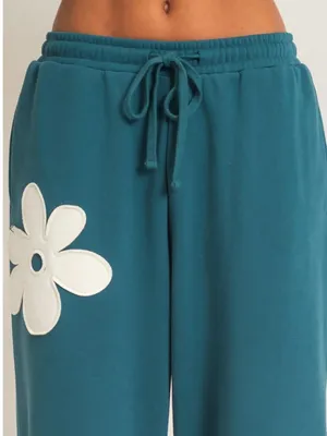 NEW Double Zero Teal Floral Appliqué Fleece Sweatshirt Jogger Set Medium thumbnail 8
