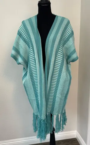 NWT Anthropologie Akemi + Kin Teal Fringe Kimono Cardigan thumbnail 1