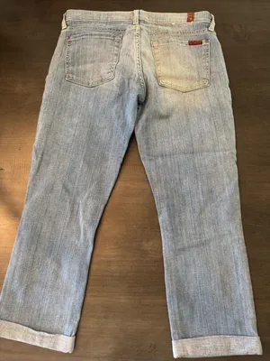 7 For All Mankind Skinny Crop & Roll Jeans Size 28 Light Wash Cuffed Ankle thumbnail 5