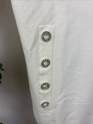 INC White Long Sleeve Knit Sequins Grommet Trim Tunic Top M thumbnail 4