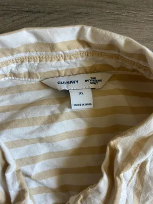 Old Navy Women's Cream and Tan Striped Button-Down Shirt thumbnail 2