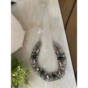Silver Rhinestone and black rhinestone cluster necklace and earring set thumbnail 7