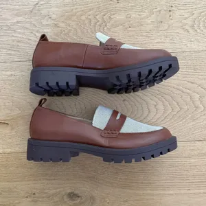 LOFT - Canvas Lug Sole Penny Loafers in Brown & Off White thumbnail 2