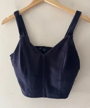 Aerie Offline‎ Navy Blue Corduroy Velvet Corset Tank Top thumbnail 1