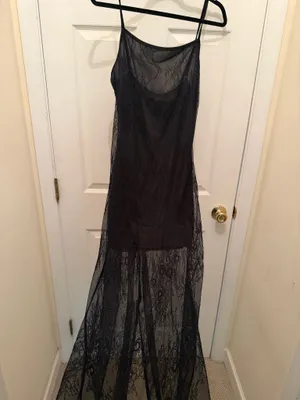 Cupshe Women’s Black Lace Sheer Full Slip, Size L, Polyester thumbnail 2