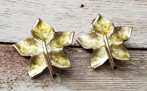 Vintage Clip On Earrings - Light Green & Gold Tone Leaf Fall Theme thumbnail 1
