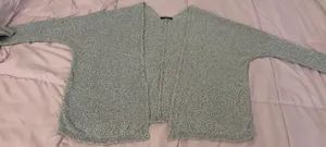 Gray Open Front Cotton Blend Speckled Cardigan Sweater, one size thumbnail 12