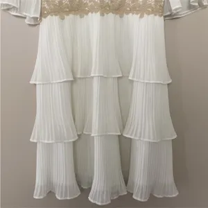 Lulus Westwind White Lace Pleated Tiered Chiffon Dress Crocheted Floral Top Sz L thumbnail 7