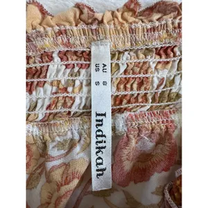 Indikah Floral Strapless Mini Dress Orange Yellow Boho S (tie missing) thumbnail 11