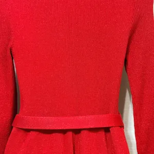 Free People Red Metallic Lurex Mock Neck Belted Ribbed Sweater Mini Dress Small thumbnail 6