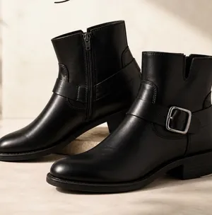 Frye Womens 9M Black Leather Ankle Boots Buckle Zip Casual Biker NWT thumbnail 1