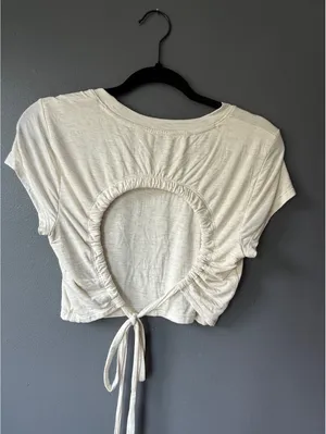 Aerie Cream Crop Top with Cut Out Back Tie Detail thumbnail 2
