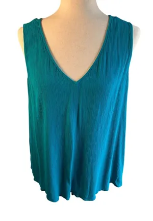 Womens Teal V-neck tank top with back detail Size L thumbnail 1
