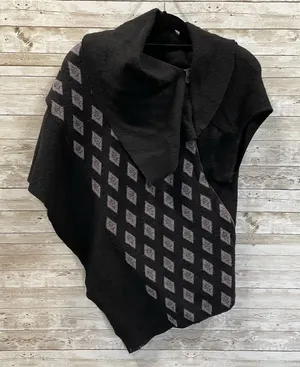 Anthropologie Moth‎ Womens S Wool Shrug Sweater Wrap Cowl Cropped Black Zipper thumbnail 1