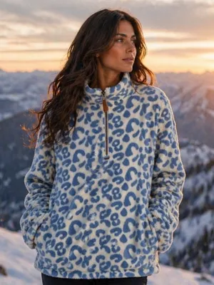 Heathmoor Leopard Print Pullover Coastal Fluffy Cozy Fuzzy Fleece Y2K Boho Cute‎ thumbnail 1