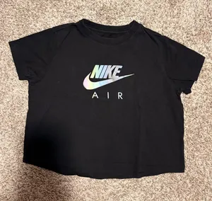 Nike Black Crop Top with Iridescent Logo thumbnail 1