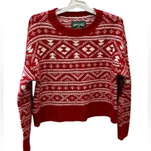 American Eagle Nordic Fair Isle Cozy Casual Sweater Size Small red white thumbnail 2