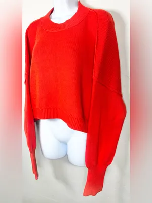 Free People Easy Street Cropped Pullover Oversized Sweater Size Small thumbnail 6