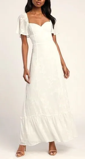 Lulus Tailor Made For You Maxi Dress Womens Large White Jacquard Sweetheart Neck thumbnail 1