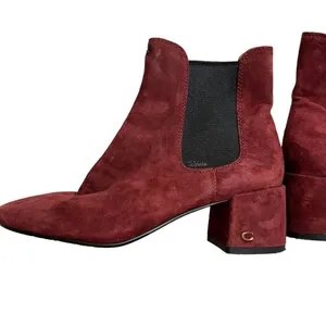 Coach Chelsea Boots Burgundy 7 Women Suede Block Heel Ankle Goring G2765 thumbnail 2