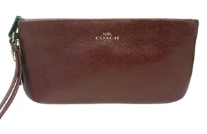 COACH Burgundy Red Crossgrain Leather Large Wristlet‎ Wallet Card Holder thumbnail 1