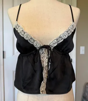 LA Hearts Black‎ Satin Lace Trim Cami Top Women's Size Small Tie Front thumbnail 1