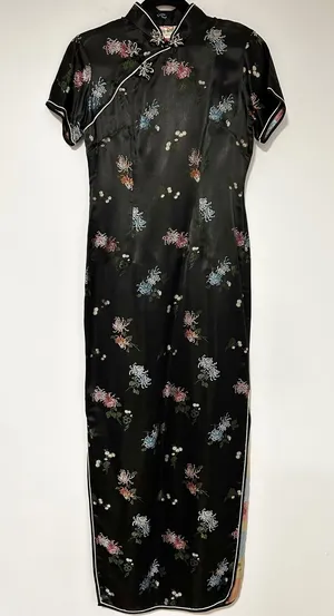 Vintage High Class Garments Black Satin Floral Brocade Cheongsam Qipao Dress 34 thumbnail 1