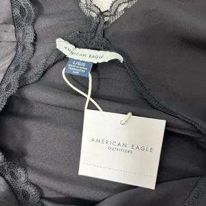 American Eagle Outfitters Black satin Lace Chemise dress‎ Size L thumbnail 7