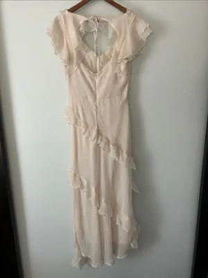 Sparkly Ruffle Tiered V-Neck Maxi Dress in Light Cream thumbnail 3