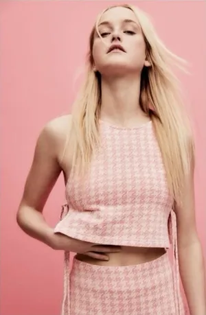 Zara Pink Houndstooth Retro Knit Halter Crop‎ Top with Bralette thumbnail 1