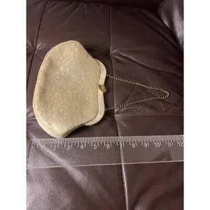 Gold Brocade Evening Bag Floral Frame Clutch Chain Handle Formal Purse VTG thumbnail 7