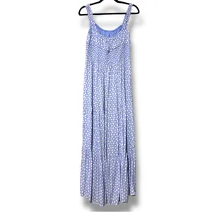 Aerie blue white smocked maxi dress bohemian cottagecore polka dot pattern med thumbnail 2