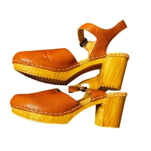 Ten Points Platform Sandal Clogs Tan Leather Ankle Strap, Size 41/US 10 thumbnail 2