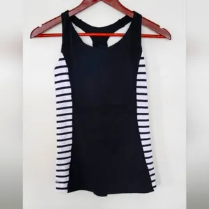 Athleta‎ Black and White Stripe Ace Racer Tank Top Mesh Details Pockets Size S thumbnail 2