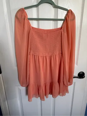 Wilfred Aritzia Tempest Mini Dress Sheer Puff Sleeves in coral small thumbnail 4