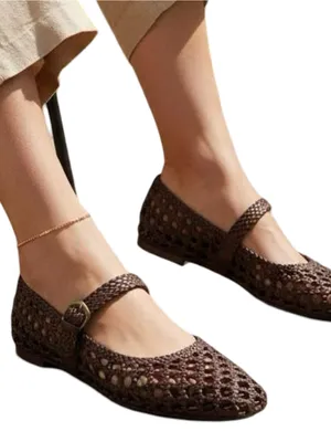 Cushionare Women’s Size 11 Brown Crochet Mary Jane Buckle Strap Weston Loafers thumbnail 1