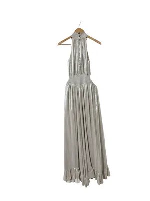 NWT RETROFETE Carly Silver High Neck Maxi Formal Gown Dress thumbnail 7